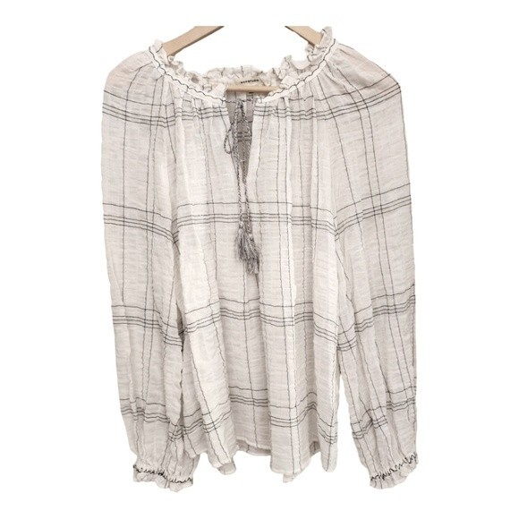 Max Studio White & Black Plaid Long Sleeve Loose Fit Blouse Size L - Picture 2 of 7